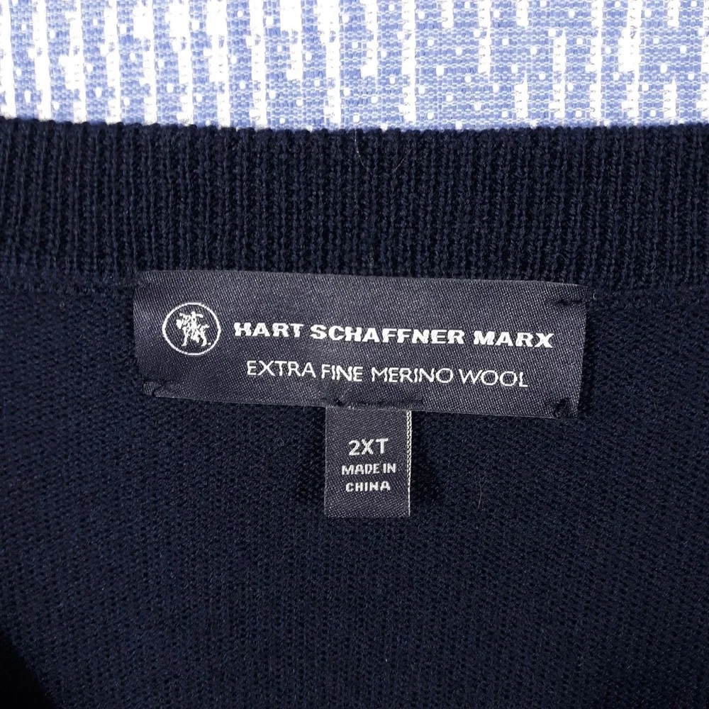Hart Schaffner Marx Sweater Vest Merino Wool Mens 2XL Tall Knit Blue V-Neck